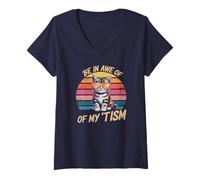 Women's SPED BE in AWE My TISM Cat Autism Teacher Different V-Neck T-Shirt