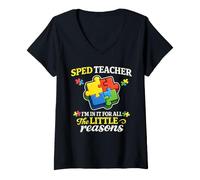 Women's SPED Teacher I'm in It for All The Little Reasons Special V-Neck T-Shirt