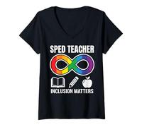 Women's SPED Teacher Inclusion Matters Rainbow Infinity V-Neck T-Shirt