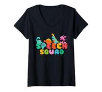 Womens Speech Squad Cute Dinosaur Speech Therapy Speech Pathologist V-Neck T-Shirt
