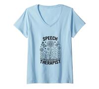 Women's Speech Therapist Boho Floral Speech Pathology SLP V-Neck T-Shirt