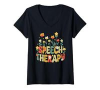 Women's Speech Therapist Speech Language Pathologist SLP Retro V-Neck T-Shirt