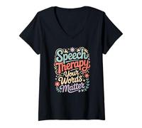 Women's Speech Therapist Words Matter Colorful SLP V-Neck T-Shirt
