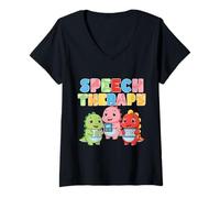 Women's Speech Therapy Dinosaur Speeh Language Pathology SLP V-Neck T-Shirt