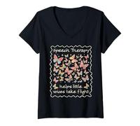 Women's Speech Therapy Helps Little Voices Take Flight SLP V-Neck T-Shirt