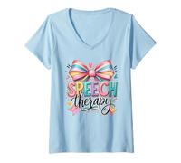 Women's Speech Therapy Rainbow Bow SLP Advocate V-Neck T-Shirt