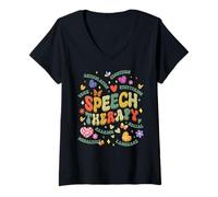Women's Speech Therapy Speech Language Pathologist SLP Groovy V-Neck T-Shirt