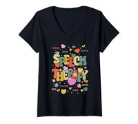 Women's Speech Therapy Speech Language Therapist Groovy SLP V-Neck T-Shirt