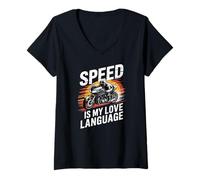 Women's Speed is My Love Language Motorcycle Racing V-Neck T-Shirt