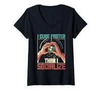 Women's Speedcubing I Cube Faster Than I Socialize V-Neck T-Shirt