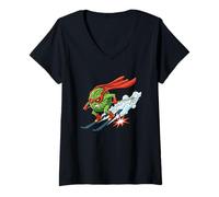 Womens Speeding Watermelon Skier Superhero Winter Humor V-Neck T-Shirt