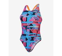 Women's Speedo Allover Digital Powerback One Piece Swimsuit in blue, pink, and black - 28