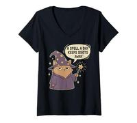 Womens Spell A Day Keeps Idiots Away Cute Cat Magic Funny Graphic V-Neck T-Shirt