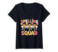 Womens Spelling Squad Teacher Student Coach Classroom V-Neck T-Shirt