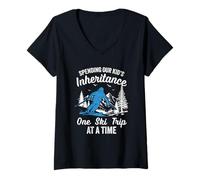 Women's Spending Our Kid’s Inheritance Funny Ski Trip V-Neck T-Shirt