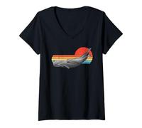 Womens Sperm Whale Retro Sunset V-Neck T-Shirt