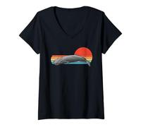 Womens Sperm Whale Retro Sunset V-Neck T-Shirt