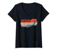 Womens Sperm Whales Polynesian Design Kaikoura New Zealand V-Neck T-Shirt