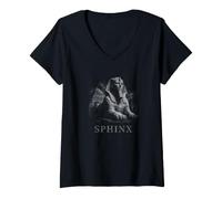 Women's Sphinx Ancient Egypt Pyramid Guardian V-Neck T-Shirt