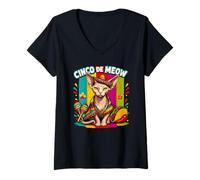 Women's Sphynx Cat Cinco De Meow Funny Mexican Fiesta Cinco De Mayo V-Neck T-Shirt