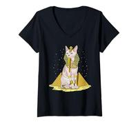 Womens Sphynx Cat Hairless Cat Egyptian Pharaoh Goddess Pyramids V-Neck T-Shirt