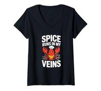 Women's Spice Runs in My Veins Funny Cajun Crawfish V-Neck T-Shirt