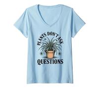 Women's Spider Plant Lover Introvert Plants Don't Ask Questions V-Neck T-Shirt