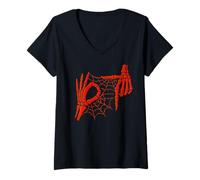 Womens Spider Web Skeleton Hands 67 Symbol Meme Funny V-Neck T-Shirt