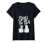 Women's Spill The Tea Funny Sarcastic Gossip Minimalist Modern Tee V-Neck T-Shirt