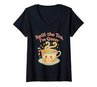 Women's Spill The Tea Im Queer Rainbow Teacup V-Neck T-Shirt