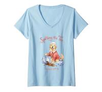 Women's Spilling The Tea Since 1773 Cute Golden Retriever V-Neck T-Shirt
