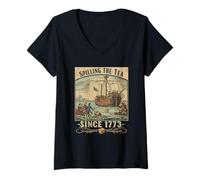 Womens Spilling The Tea Since 1773 Funny 4th of July Tee V-Neck T-Shirt