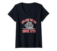 Women's Spilling The Tea Since 1773 Funny History Patriotic V-Neck T-Shirt