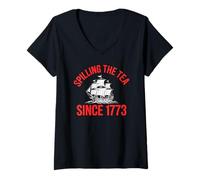 Women's Spilling The Tea Since 1773 Funny History Patriotic V-Neck T-Shirt