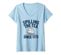 Women's Spilling The Tea Since 1773 Funny History Patriotic V-Neck T-Shirt