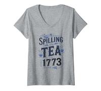 Womens Spilling The Tea Since 1773 Funny History Quote V-Neck T-Shirt