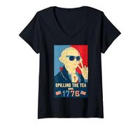 Womens Spilling the Tea Since 1776 Independence Day 4th July USA V-Neck T-Shirt