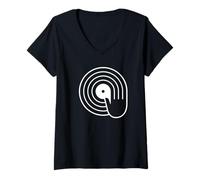 Womens Spin Hand Vinyl Record DJ Graphic Minimalist V-Neck T-Shirt