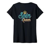 Womens Spin Queen, Backprint V-Neck T-Shirt