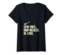 Women's Spin Vinyl Drop Needles Be Loud Audiophile Record Enthusiast V-Neck T-Shirt