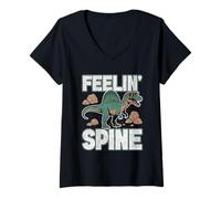 Womens Spinosaurus Feelin' Spine Funny Dinosaur Wearing Sunglasses V-Neck T-Shirt