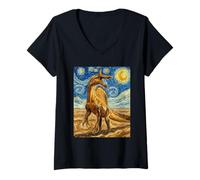 Women's Spinosaurus Mirabilis Dinosaur Dino Van Gogh Style V-Neck T-Shirt