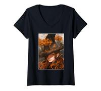Womens Spiral Autumn Witchcore Enchanted Fox Spirit Forest Magic V-Neck T-Shirt