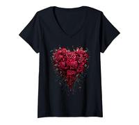 Women's Spiral Original - Bleeding Heart - Gothic Roses V-Neck T-Shirt, Black, Small