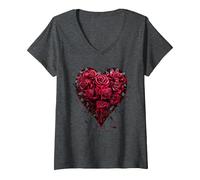 Women's Spiral Original - Bleeding Heart - Gothic Roses V-Neck T-Shirt, Dark Heather Grey, Small