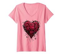 Women's Spiral Original - Bleeding Heart - Gothic Roses V-Neck T-Shirt, Pink, Medium