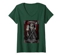 Women's Spiral Original - Death Tarot - Gothic Reaper V-Neck T-Shirt, Dark Green, X-Large
