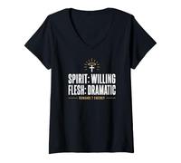 Women's Spirit: Willing Flesh: Dramatic Romans 7 Christian Humor V-Neck T-Shirt