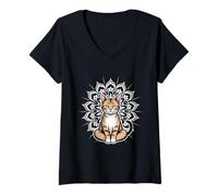 Womens Spiritual Living Energy Healer Reiki Meditation Cat V-Neck T-Shirt