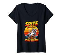Women's Spite Keeps Me Going Strong Raccoon Retro V-Neck T-Shirt